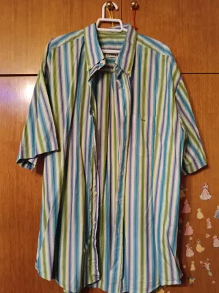 Camisa Lacoste Rayas Azul y Verde