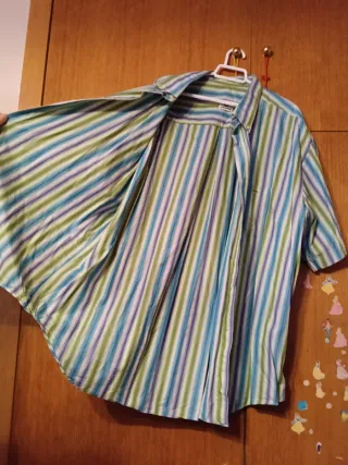 Camisa Lacoste Rayas Azul y Verde