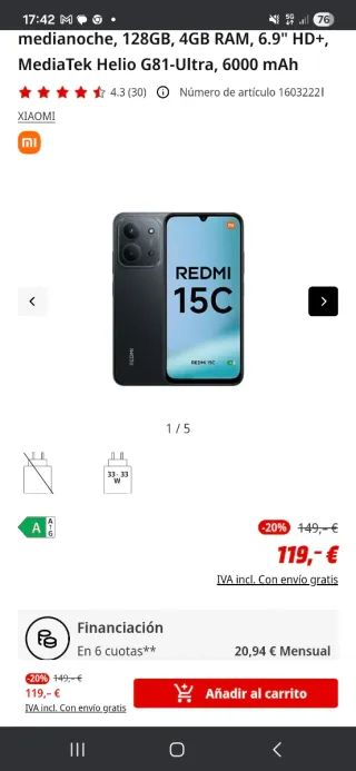 Xiaomi Redmi 15C Medianoche 128GB