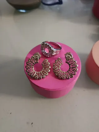 Conjunto Tous Anillo y Pendientes Plata