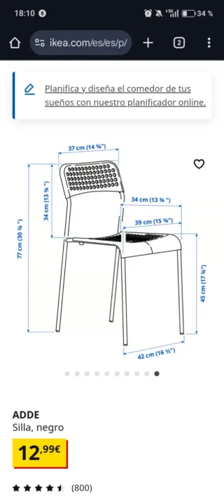Sillas Negras Metálicas y Plástico (4 unidades)
