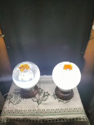 Coppia Lampade Murano Vetro Legno Anni 60