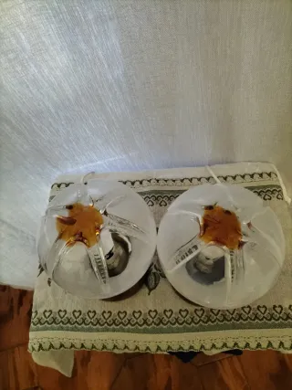 Coppia Lampade Murano Vetro Legno Anni 60