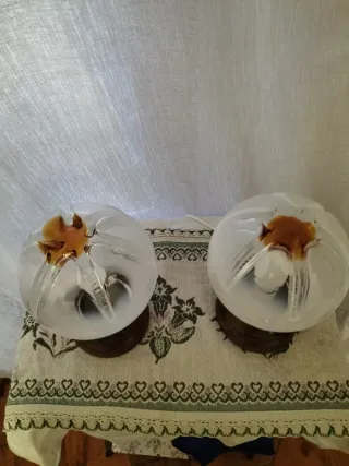 Coppia Lampade Murano Vetro Legno Anni 60