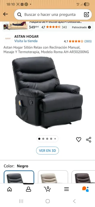 Sillón Relax Masaje y Calor Negro