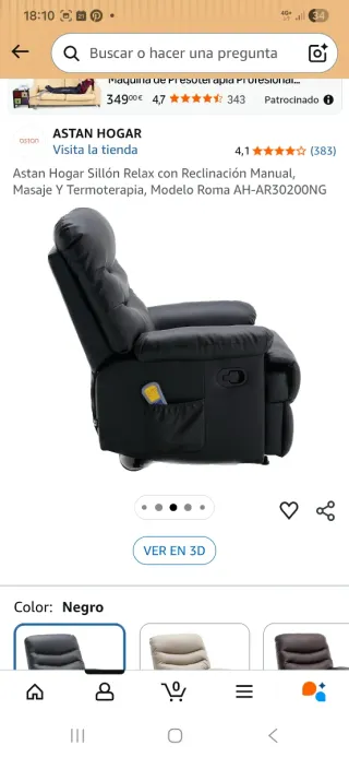 Sillón Relax Masaje y Calor Negro