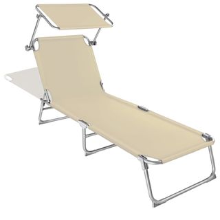 Tumbona plegable, 4 posiciones, parasol, 190 x 68 x 28 cm, beige