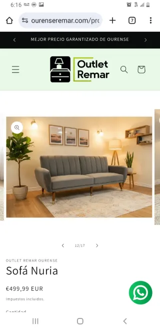 Sofá Nuria Remar Gris Tela