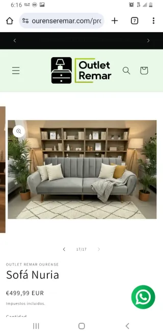 Sofá Nuria Remar Gris Tela