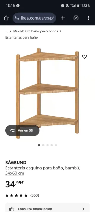 Estantería de esquina de madera para el baño