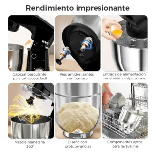 Batidora Amasadora Eléctrica 1500W Negra