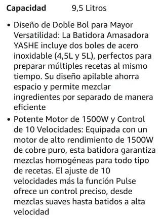 Batidora Amasadora Eléctrica 1500W Negra
