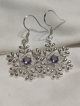 Pendientes Copo Nieve Plata Morado