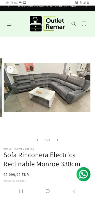 Sofá Rinconera Eléctrica Monroe 330cm