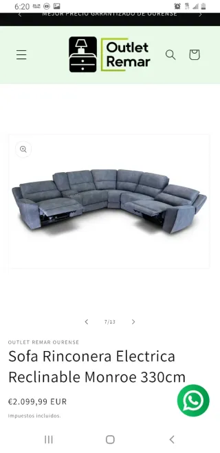 Sofá Rinconera Eléctrica Monroe 330cm