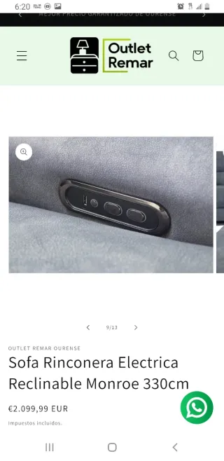 Sofá Rinconera Eléctrica Monroe 330cm