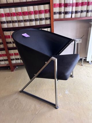 Silla Vintage Cuero Estilo 70s Negra/Plata