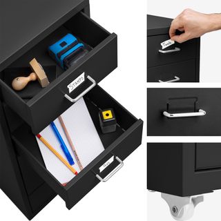 Cajonera de acero, 4 ruedas y 6 cajones, 41 x 28 x 69 cm, negro
