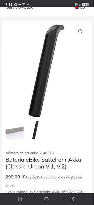 Batería Crivit 36V 10Ah 360Wh E-Bike