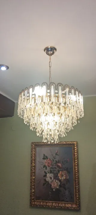 Gran lámpara de techo de cristal de roca y metal