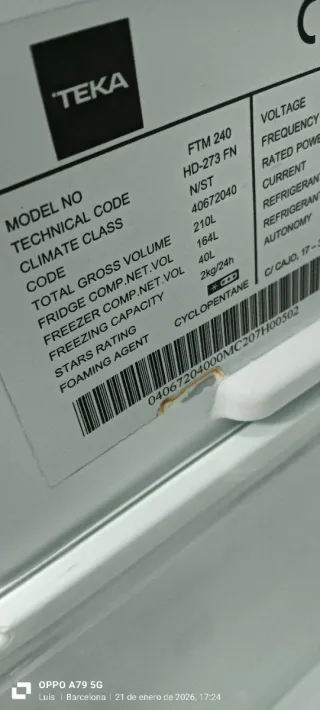 Nevera pequeña Teka Blanca energía A+