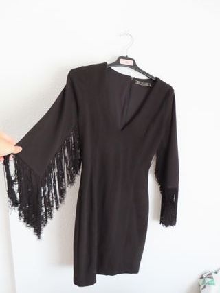Vestido Zara Negro Flecos Talla XS