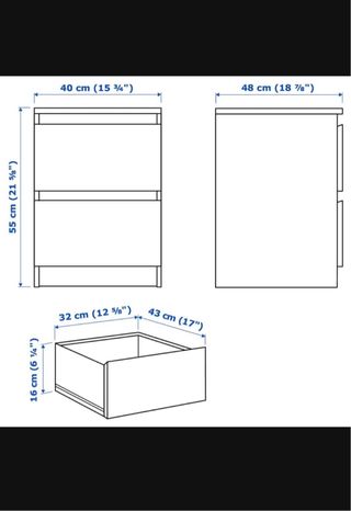 Cómoda 2 cajones MALM Ikea Blanca