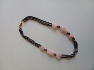 Collana Brev Vintage pietre dure grigie e rosa