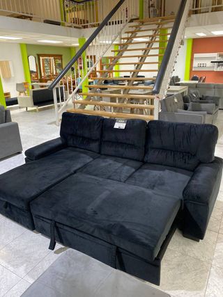 Sofá Cama Chaise Longue 3 Plazas Negro