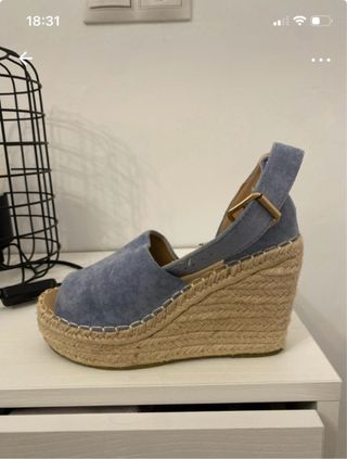 Sandalias cuña esparto azul celeste