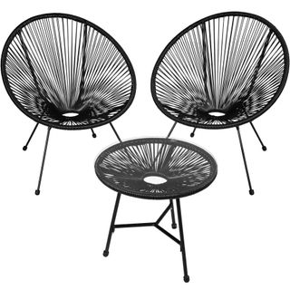 Set de 2 sillas de jardín con mesa de estilo retro Acapulco negro
