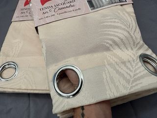 2 Tende Jacquard 135x275 Filtrante Fiori Beige