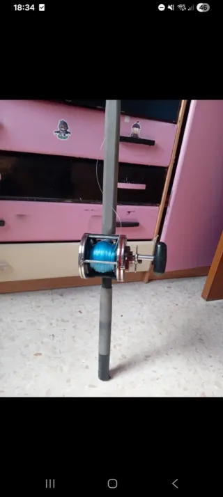 Caña de pescar con carrete