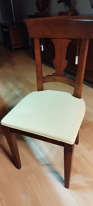 6 Sillas de Comedor de Madera y Tela