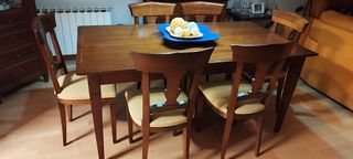 6 Sillas de Comedor de Madera y Tela