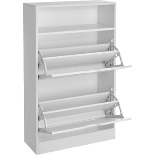 Zapatero con 2 compartimentos abatibles y 12 pares de zapatos blanco