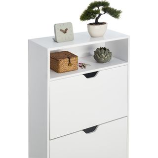 Zapatero con 2 compartimentos abatibles y 12 pares de zapatos blanco