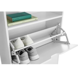 Zapatero con 2 compartimentos abatibles y 12 pares de zapatos blanco