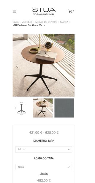 Mesa Auxiliar Stua Marea 60cm Nogal y Base Negra