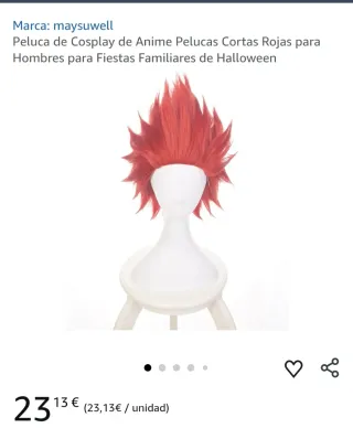 Peluca roja para disfraz