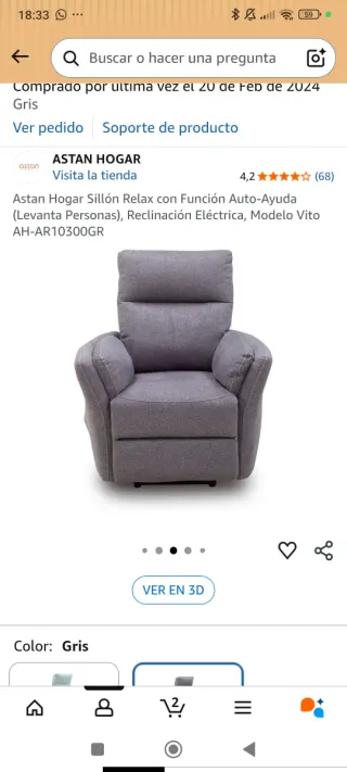 Poltrona relax Astan Hogar grigia alzapersone