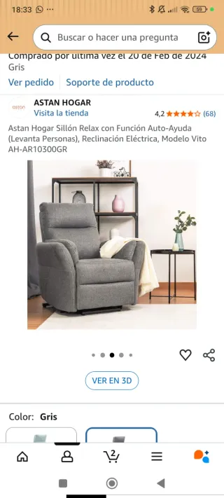 Poltrona relax Astan Hogar grigia alzapersone