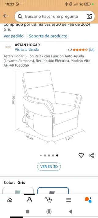 Poltrona relax Astan Hogar grigia alzapersone