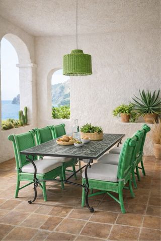 Juego 8 sillas  Comedor Chippendale Ratán Verde