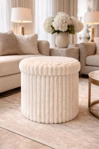 Pufe de arrumação em pelo sintético