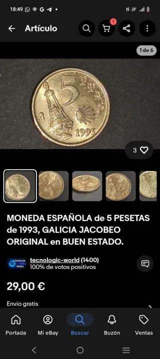 Moneda 5 Pesetas 1993 Galicia Jacobo