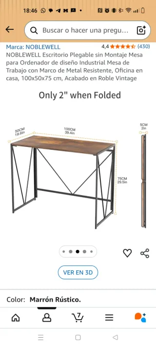 Escritorio Plegable NOBLEWELL Roble Vintage