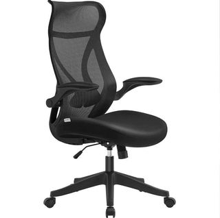 SONGMICS Silla de Oficina, Silla de Escritorio, Respaldo Ergonómico, Altura Ajustable, Reposabrazos Plegables, Silla Giratoria con Reposacabezas, Carga de 150 kg, Negro Tinta OBN088B01