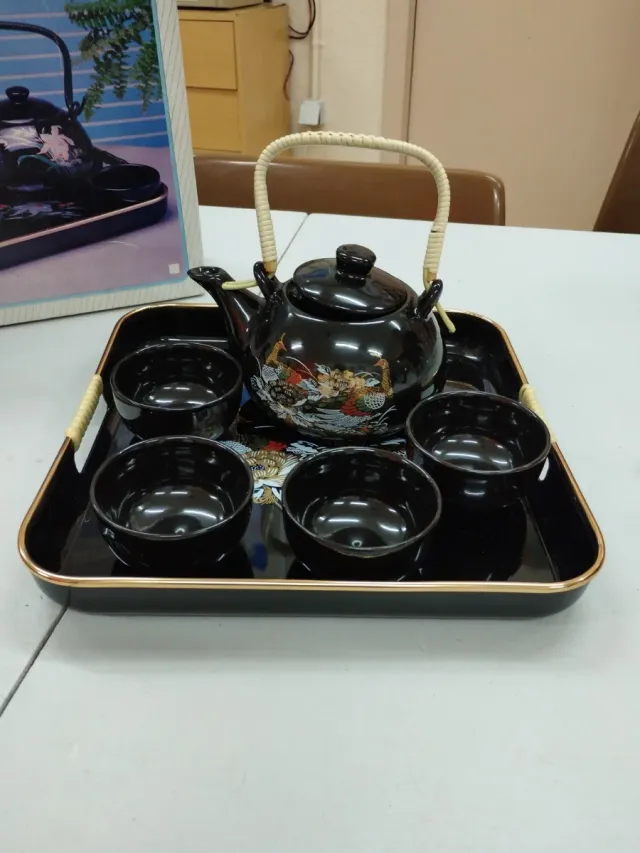 Juego de té/sake porcelana negro