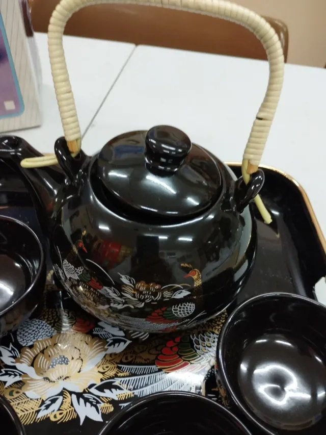 Juego de té/sake porcelana negro